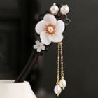Retro Pearl Flower Hair Stick 1 Pc - Hair Stick With Box - White & Gold - One Size