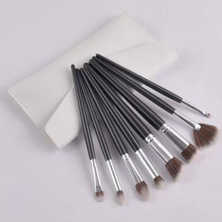 Set Of 8: Makeup Brush Set Of 8 - With Bag - Black - One Size