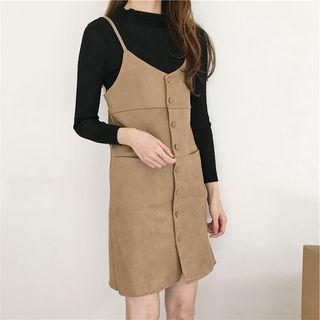 V-neck Button Detail Spaghetti Strap Dress