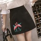 Crane Embroidered A-line Semi Skirt