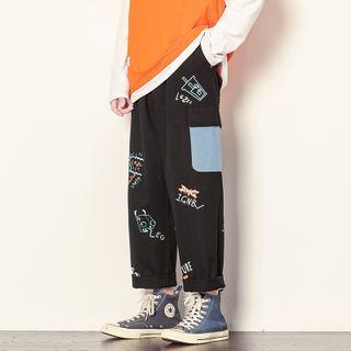 High-waist Printed Color Block Pants