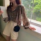 Long-sleeve Buttoned Floral Chiffon Blouse