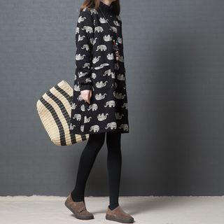 Mock-neck Printed Long-sleeve Dress