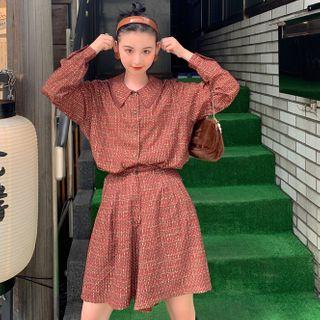 Plaid Loose-fit Blazer / Pattern Long-sleeve Blouse / High-waist Shorts