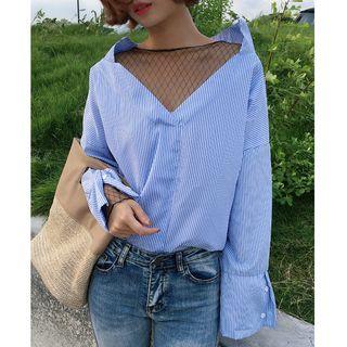 Mesh Panel Long-sleeve Blouse