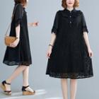 Short-sleeve Ruffled A-line Lace Dress