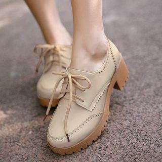 Brogue Lace-up Chunky Heel Shoes