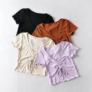 Short-sleeve Lettuce Edge Drawstring Top