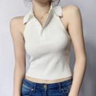 Button-up Knit Cropped Halter Top