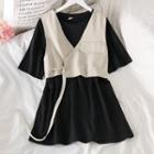 Short-sleeve T-shirt / Tie-strap Cropped Vest