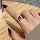 Rhinestone Alloy Layered Open Ring Gj199 - 1pc - Gold & Green - One Size