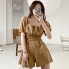Balloon-sleeve Shirred Playsuit