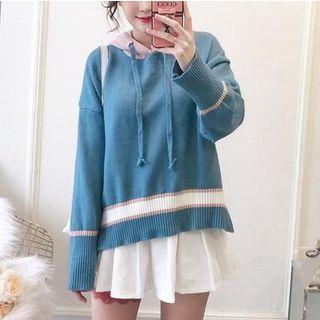 Color Block Dip Back Hooded Sweater