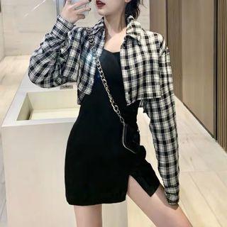 Set: Plaid Shirt + Strappy A-line Dress
