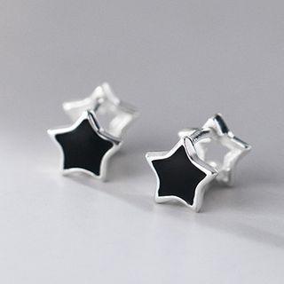 Star Hoop Earring 1 Pair - Black & Silver - One Size