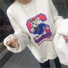 Dog-printed Fleece-lined Oversized Pullover