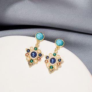 Gemstone Alloy Dangle Earring E4637 - 1 Pair - Gold - One Size