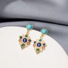 Gemstone Alloy Dangle Earring E4637 - 1 Pair - Gold - One Size