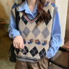 V-neck Argyle Sweater Vest Almond Gray - One Size