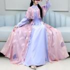 Long-sleeve Frog-buttoned Print Midi A-line Dress