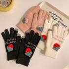 Strawberry Applique Knit Gloves