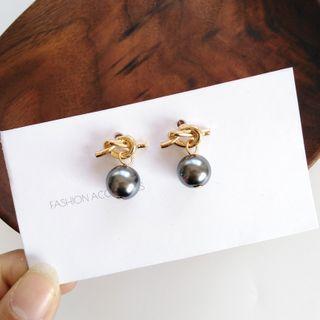 Alloy Knot Faux Pearl Dangle Earring 1 Pair - Silver & Gold - One Size