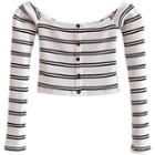 Long-sleeve Striped Slim-fit Cropped Top