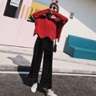 Contrast Trim Cuffed Wide-leg Pants