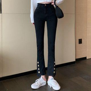 High-waist Hemslit Button-up Jeans
