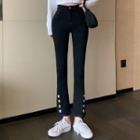 High-waist Hemslit Button-up Jeans
