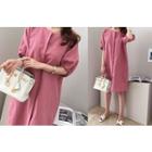 Puff-sleeve Hidden-button Dress