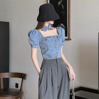 Square Neckline Denim Top