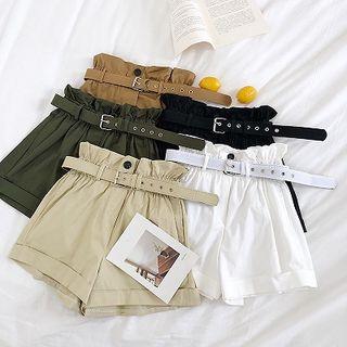 Plain High-waist Roll-up Cargo Shorts With Belt
