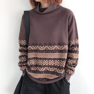 Turtleneck Jacquard Knit Top