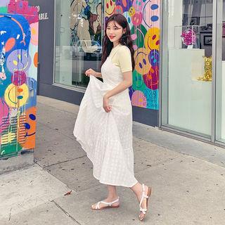 Eyelet-lace Long Pinafore Dress