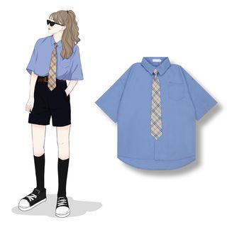 Check Short-sleeve Shirt With Tie