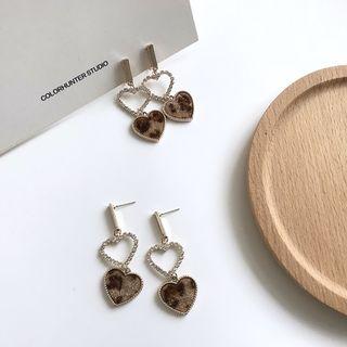 Leopard Print Heart Drop Earring / Leopard Print Heart Clip-on Earring