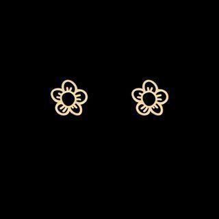 Floral Sterling Silver Ear Stud 1 Pair - S925 Silver Needle - Gold - One Size