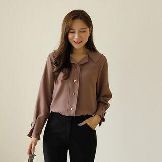 Sailor-collar Pleated-cuff Blouse