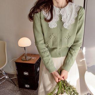 Embossed Pointelle-knit Cardigan