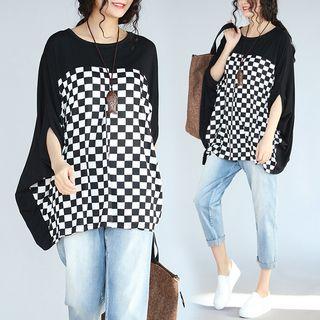 3/4-sleeve Check Loose-fit Top