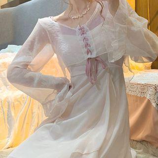 Set: Chiffon Jacket + Spaghetti Strap Midi A-line Dress