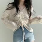 Long Sleeve Drawstring Eyelet Knit Top