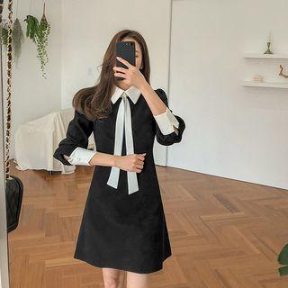 Collared A-line Minidress With Tie Black - One Size