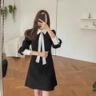 Collared A-line Minidress With Tie Black - One Size