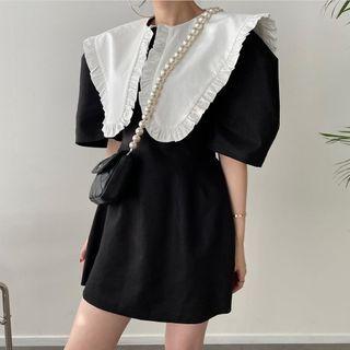 Retro Collar Puff Sleeve Mini Dress