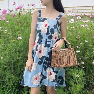 Flower Print Strappy A-line Dress