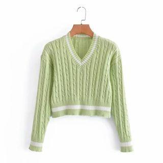 Long-sleeve V-neck Cropped Sweater Vest