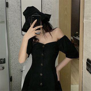 Square-neck Short-sleeve Mini A-line Dress