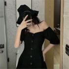 Square-neck Short-sleeve Mini A-line Dress